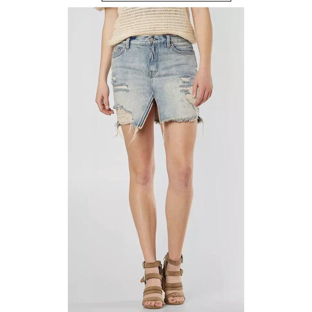We the Free Free People Relaxed and Destroyed Mini Skirt Blue‎ Denim Sz 26